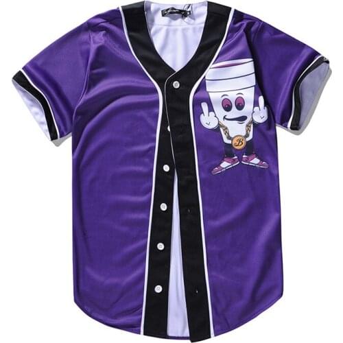 New creative personality purple 3D cup printed short sleeve baseball suit