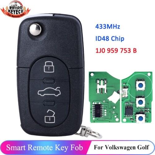 KEYECU Keyless Entry Remote Key Fob 1J0 959 753 B 433MHz ID48 Chip for VW Volkswagen Passat Golf Bora Beetle Polo 1J0959753B