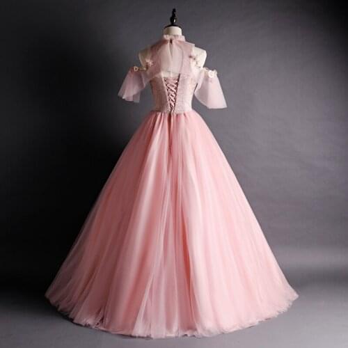 Luxury pink embroidery beading butterfly ball gown opera medieval Renaissance Victoria dress ball gown