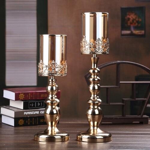 Luxury Gold Candle Holder Decoration Vintage Metal Candle Holder Standing Kaarsenstandaard Candlestick Home Decor DD50ZT