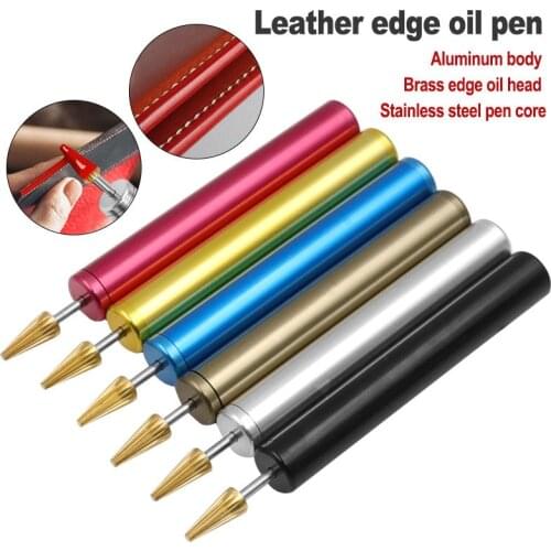 Leather Craft Edge Oil Pen Leather Dye Pen Stainless Steel Brush Brass Head Applicator Paint Roller Tools for Leathercraft DIY