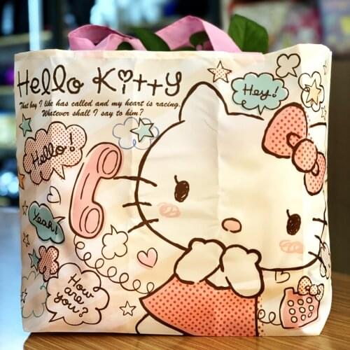 Sanrio Hello Kitty Folding Eco Bag Cute Cartoon Portable Shopping Bag Melody Storage Bag Bundled Hook handbag