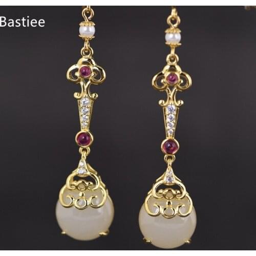 Bastiee Gifts For Women 925 Sterling Silver Earings Fashion Jewelry Jade Golden Plated Korean Earrings Dangle Earrings