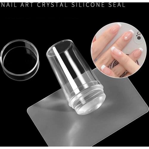 1pcs Transparent Nail Stamper Silicone Head Manicure Scraper Polish Transfer Template Kits with Cap Nail Art Stamping Plate tool