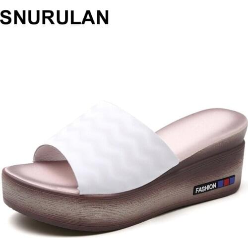 SNURULANWomen Wear Stylish Leather High-heeled Thick-soled Sandals and Slippers Wedge Thick Heels IncreasedSlippersWomens Shoes