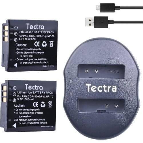 Tectra 2Pcs CGA-S005 CGA-S005E 1500mAh Bateria+USB Dual Charger for PANASONIC DMW-BCC12 DMC-FX8 FX9 FX10 FX12 FX50 FX150 LX1 LX2