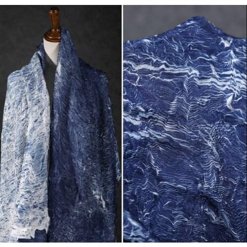Lake blue and white striped texture, retro distressed, pleated art fashion fabric