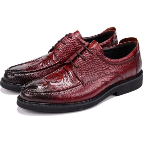 Crocodile Grain Black / Tan Boys Prom Dress Shoes Genuine Leather Business Shoes Mens Wedding Groom Shoes