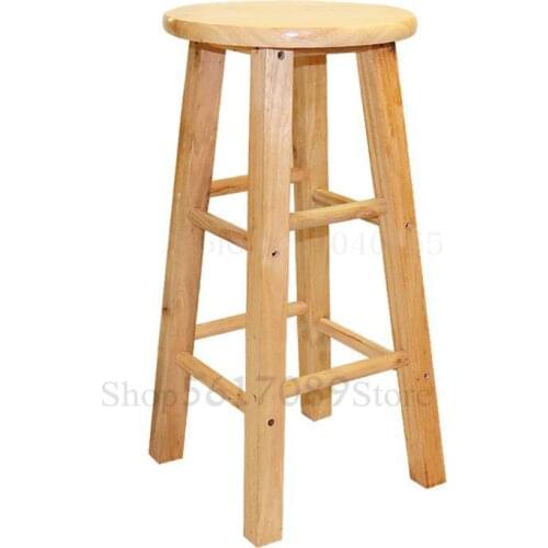 Solid wood bar stool bar high chair home dining round stool wood color ladder stool bar stool retro front bar chair