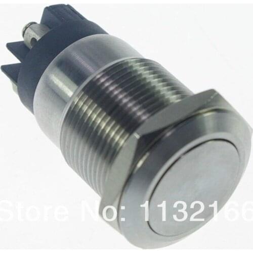 Waterproof 19mm OD Stainless Steel Maintained / Latching Push Button Switch 4 Pin Screw Terminal Flat Round 1NO 1NC