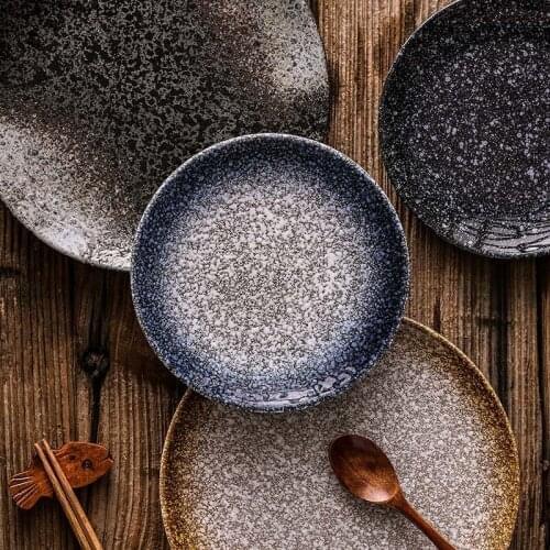 Japanese Retro Tableware Ceramic Western Steak Salad Plate Home Kitchen 10 Inch Starry Sky Dessert Snack Plate 8 Inch Tableware