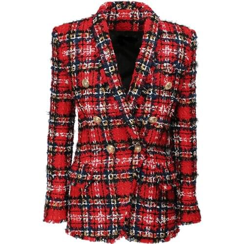 HIGH STREET Newest 2021 Designer Jacket Womens Double Breasted Shawl Collar Tassel Fringed Plaid Tweed Blazer