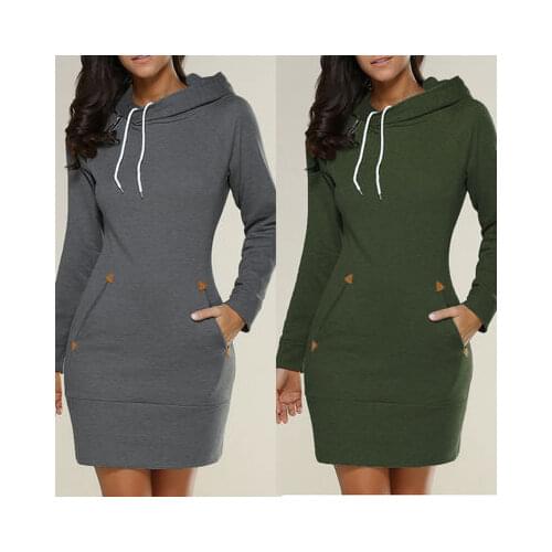 2020 Popular European and American hooded high collar Long Sleeve Sweater Dress