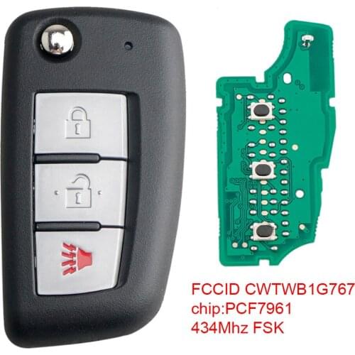 3 Buttons 434Mhz Auto Remote Car Key Fob with ID46/7961 Chip CWTWB1G767 Smart Remote Key Fit for 2014-2017 NISSAN ROGUE Cars