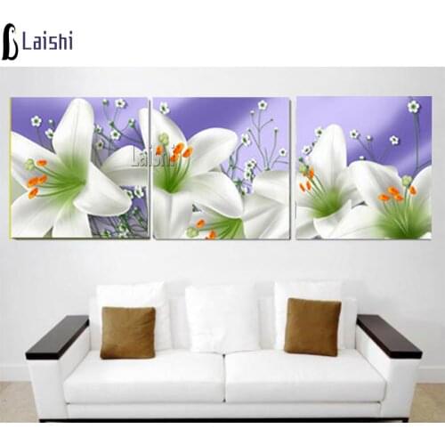 3pcs New Year Gift flowers Diamond Painting lily DIY 5D Full Square round Diamond Embroidery Diamond Mosaic Cross Stitch decor