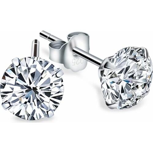 30pair Real 925 Sterling Silver Crystal Ear Stud Earring For Women Zircon Clear Gem 2mm 3mm 4mm 5mm Shin Wholesale Jewelry