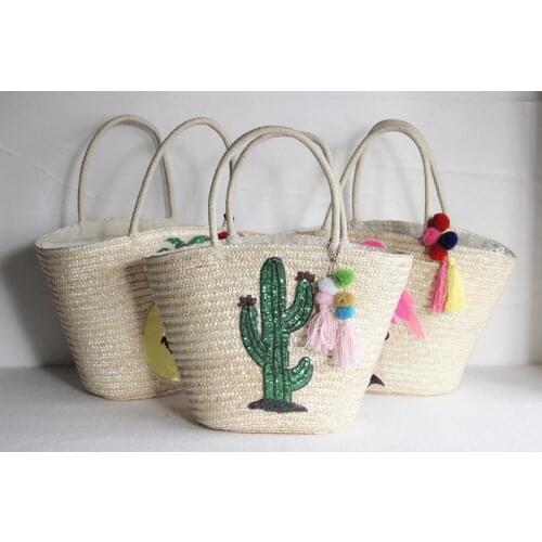 47xCM New Wheat Grass Sequins Bag Women Summer Straw Bag Holiday Bag a5297