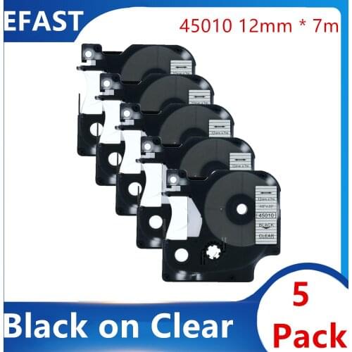 5 Pack 12mm 45010 Black on clear Compatible dymo D1 tapes 45010 ribbon cassette for Dymo label manager LM 160 280 label maker