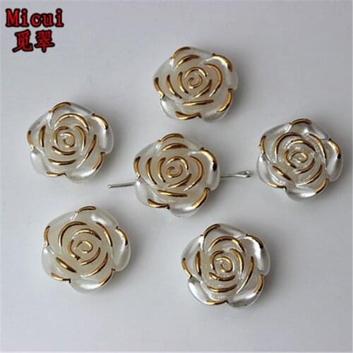 Micui 50PCS 18.5mm ABS Plastic rose Flower flatback beads Hole imitation pearl half beads for Clothing crafts Accessories ZZ200D