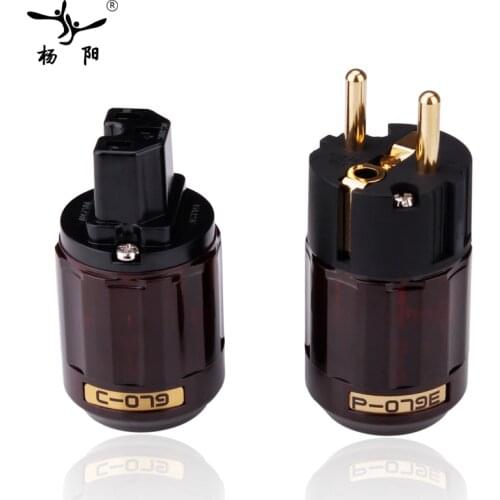 YYAUDIO Free shipping pair P-079E/C-079 24k Gold-Plated SCHUKO Power Plug EU version power plug