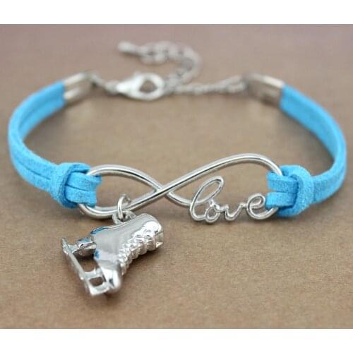 Ice Skate Shoe Skating Sports Gymnastics Infinity Love Charm Bracelets Women Men Girl Boy Unisex Jewelry 20 Colors to Choose
