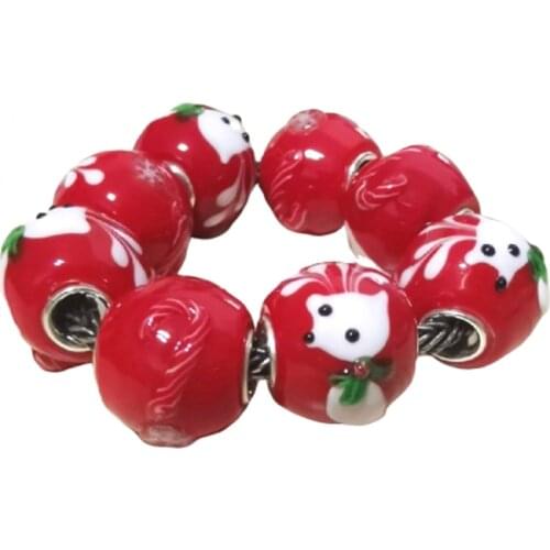 Little Fox Real 925 Sterling Silver Round Murano Glass Beads Red Fit Original Charm Bracelet Authentic S925 Jewelry Accessories