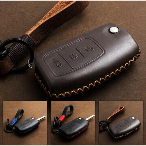 For Ford Fiesta Focus Mondeo Falcon C-Max Eco Sport Genuine Leather Car Key Cover Case Bag Keychain