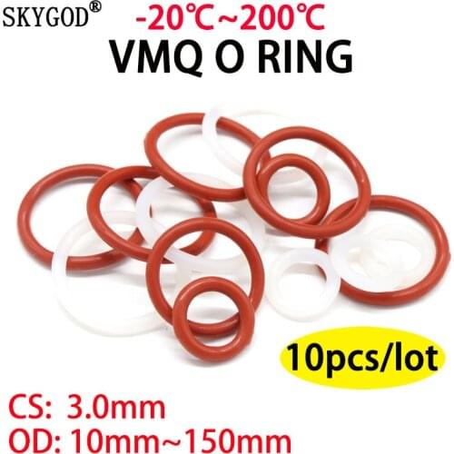 10pcs Red VMQ Silicone O Ring CS 3mm OD 10 ~ 70mm FoodGrade Waterproof Washer Rubber Insulated Round Shape Seal Gasket