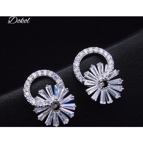 DOKOL Unique Women Earrings Studs Silver Color Clear Crystal Bridal Earring for Party DKE0133