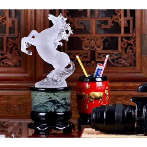 34cm LARGE # office home efficacious FENG SHUI Talisman Protection Money Drawing crystal 3D HORSE Sculpture ART statue