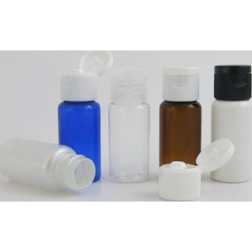 50 x Flip Top Cap Refillable Plastic Clear Amber White Blue Bottle 15 ml Small Sample Bottles Makeup Liquid Cosmetic Container