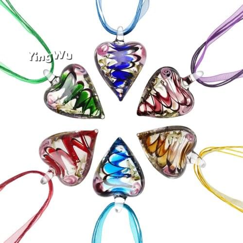 Hot Selling 6pcs Charming Heart Lampwork Glass Pendants Women Murano Glass Charms Necklace Wholesale