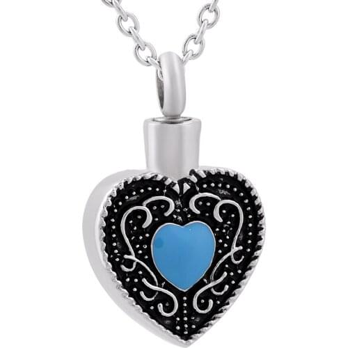 IJD9838 Free Plastic Funnel!Blue Stone in Heart Urn Necklace Memorial Ash Keepsake Pendant