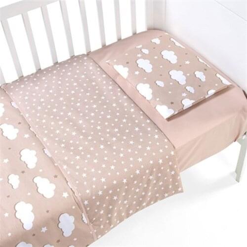 Jaju Baby Handmade, Cloud Patterned Duvet Cover Set on Brown Background, Baby Duvet Cover, Baby Bed Sheet, Baby Pillow