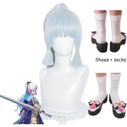 Kamisato Ayaka Cosplay Genshin Impact Cosplay 75cm Silver Blue Wig Cosplay Anime Cosplay Heat Resistant Synthetic Wigs Shoes