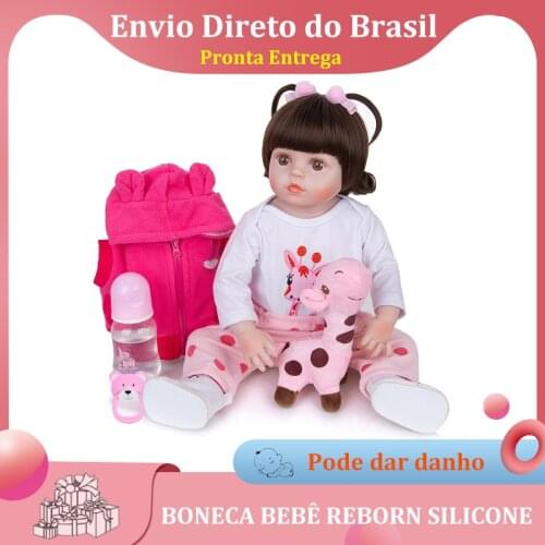 Reborn Baby Doll Whole Silicone Body Can Bath Girl Brown Eyes Giraffe In Stock Sent From Brazil