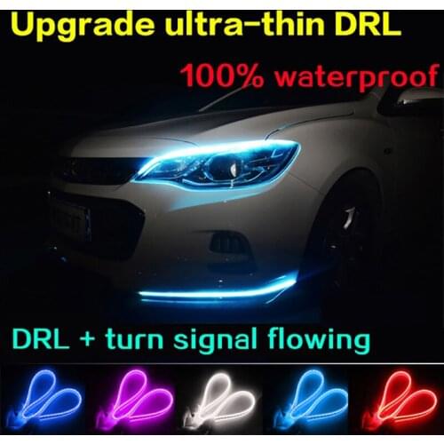 2PCS DRL Turn Signal Flowing Light Guide Strip LED Headlight Silicone Light Strip Car Daytime Running Lights Drl Built-in Drive