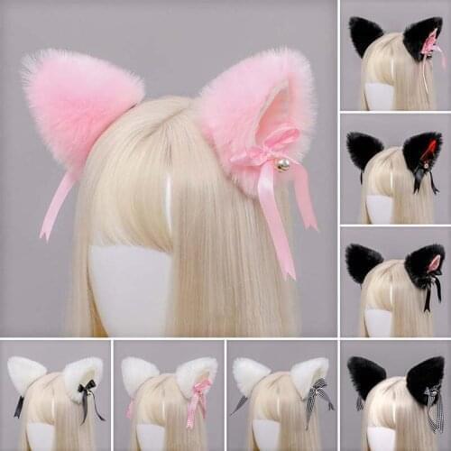 Cute Plush Animal Ears With Bell Hairpins Lolita Sweet Fluffy Ear Cosplay Hair Clips Halloween Party Costume Hair Accessories