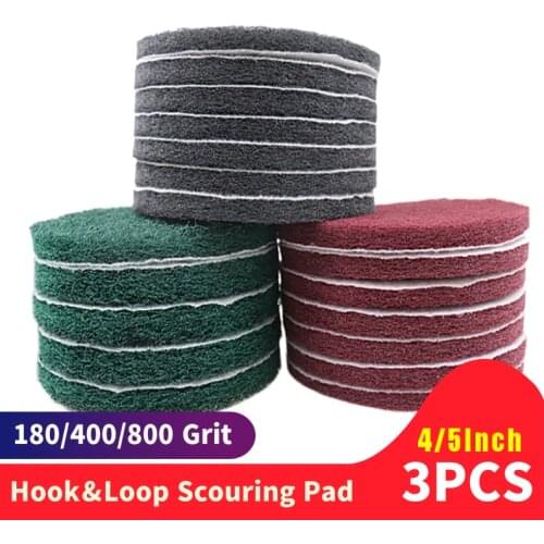 3 PCS 4/5Inch Multi-Purpose Flocking Scouring Pad Round 180-800Grit Industrial Heavy Duty Nylon Cloth for Polishing & Grinding