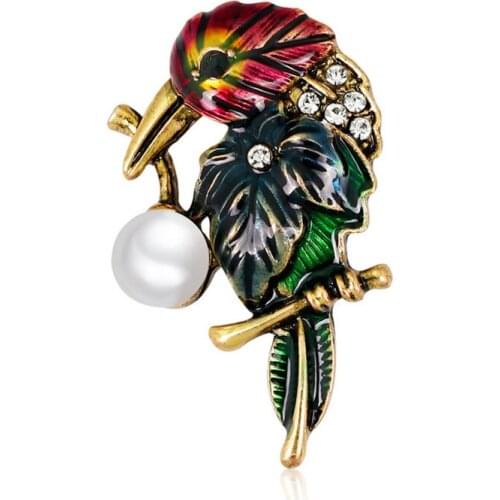 Fashion Colorful Enamel Pin Parakeet Brooches Rhinestone Pearl Bird Brooch For Men And Women Wedding Party Jewelry Bride Gifts