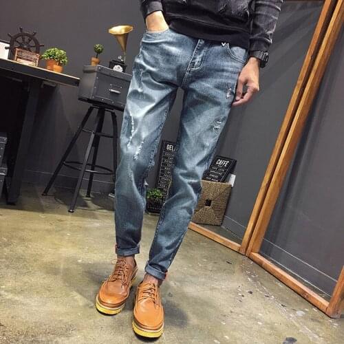 Mens Jeans 2021 Spring and Summer New Fashion Casual Brand All-match High-quality Slim Stretch Trousers Street Ripped Jeans