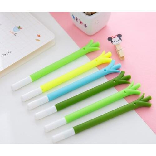 30 Pcs Green Onion Modeling Soft Silicone Neutral Pen Gel 0.38 Mm Water Pen Black Signature Pen Student Supplies Stationery