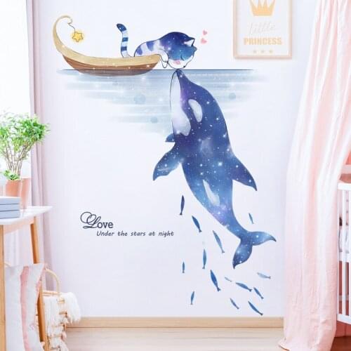 3D Wall Stickers Animals Living Room Sofa Backdrop Decal Bedroom Decor Warm Stereo Wallpaper Cat Dolphin PVC Self Adhesive Mural