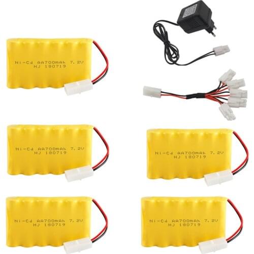 7.2v 700mah Ni-CD Battery + 7.2v Charger For Rc toy Car Boat parts NICD 72v Rechargeable Battery Pack for rc truck Train Gun