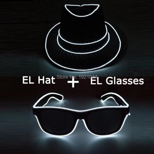 Novelty EL Lighting Sunglasses with Black Lens + EL Hat Rave Night Christmas,Wedding,Carnival Glow Party Decoration