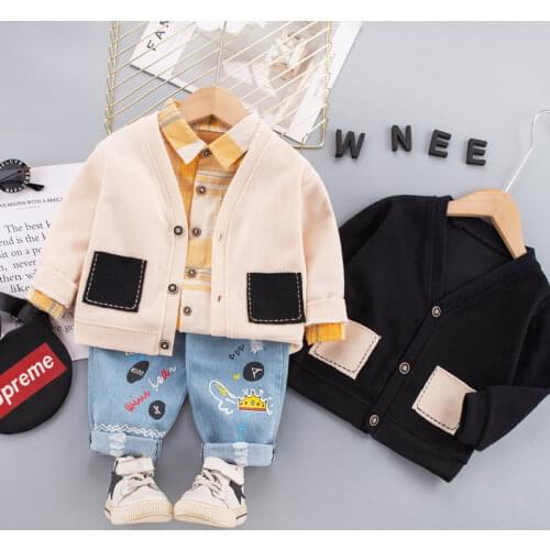 New Spring Children Casual Clothes Baby Boys Girls Cartoon Coat T Shirt Pants Jeans 3Pcs/Set Kids Infant Tracksuit 1 2 3 4 YEARS