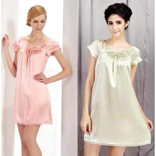 Pure Silk Sleepwear Summer 100% Mulberry Silk Nightgown M/L/XL Free Shipping