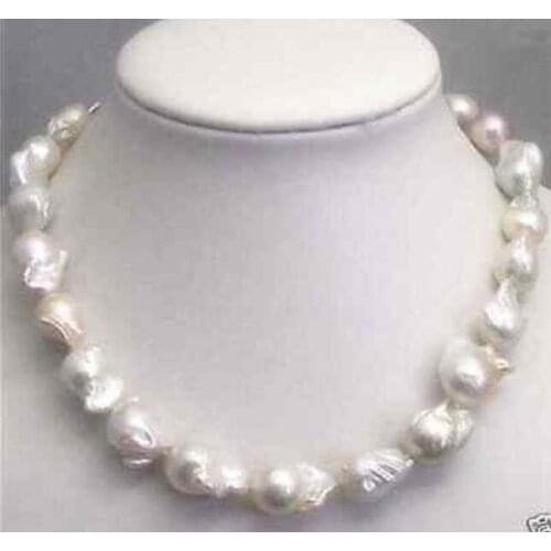 Huge 15-23MM WHITE BAROQUE KESHI PEARL NECKLACE 18" 36