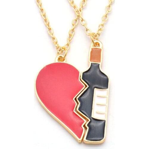 Heart Wine Paired Pendant Necklaces For Women Men Couple Creative Trendy Hip Hop Style Stitching Couple Necklace Fashion Jewelry