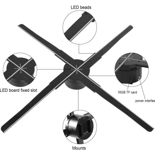 45/52CM 3d Fan Hologram Projector 4fan Blade Led Luminous Signs Advertising Machine Wall-mounted WiF LED Fan Hologram Projector